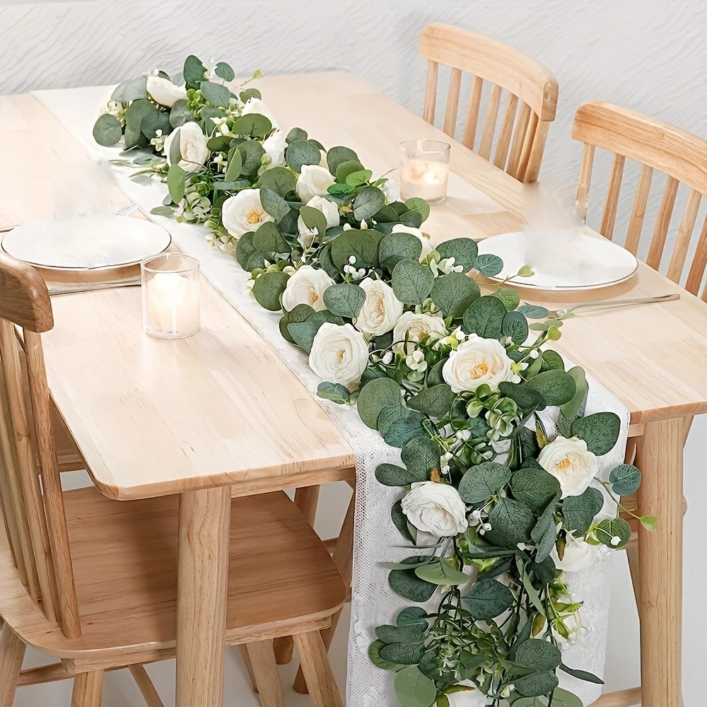 Eucalyptus Preserved - 70-Zoll-Eukalyptus- und Rosengirlanden – Blumenranken aus